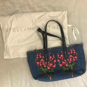 stella mccartney falabella embroidered denim tote